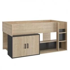 Calicosy Lits Enfant Lit Enfant Haut Avec Rangements - Décor Chêne 90x200 -Lits enfant Soldes lit enfant haut avec rangements decor chene 90x200 6