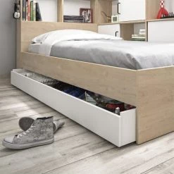 Calicosy Lits Enfant Lit Enfant Multi-Rangements - Décor Châtaignier 90x200 -Lits enfant Soldes lit enfant multi rangements decor chataignier 90x200 3