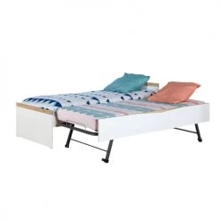 ID Kids Lits Enfant Lit Gigogne 90x190 Cm Effet Bois Blanc Et Bois -Lits enfant Soldes lit gigogne 90x190 cm effet bois blanc et bois 2