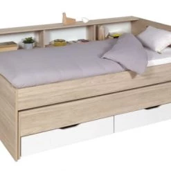 Nateo Concept Lits Enfant Lit Gigogne 90x200 Cm + 2 Tiroirs De Rangement Bois Et Blanc