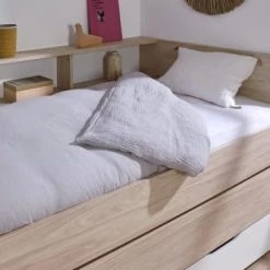 Nateo Concept Lits Enfant Lit Gigogne 90x200 Cm + 2 Tiroirs De Rangement Bois Et Blanc -Lits enfant Soldes lit gigogne 90x200 cm 2 tiroirs de rangement bois et blanc 3