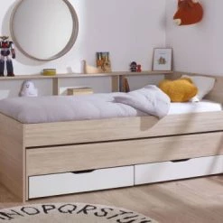 Nateo Concept Lits Enfant Lit Gigogne 90x200 Cm + 2 Tiroirs De Rangement Bois Et Blanc -Lits enfant Soldes lit gigogne 90x200 cm 2 tiroirs de rangement bois et blanc 5