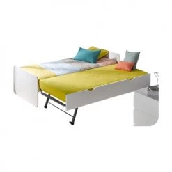ID Kids Lits Enfant Lit Gigogne 90x200 Cm Bois Massif Blanc -Lits enfant Soldes lit gigogne 90x200 cm bois massif blanc 2