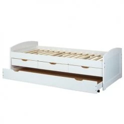 Altobuy Lits Enfant Lit Gigogne 90x200cm + 3 Tiroirs Bois Massif Vernis Blanc -Lits enfant Soldes lit gigogne 90x200cm 3 tiroirs bois massif vernis blanc 2