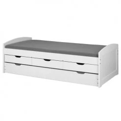 Altobuy Lits Enfant Lit Gigogne 90x200cm + 3 Tiroirs Bois Massif Vernis Blanc