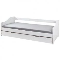 Altobuy Lits Enfant Lit Gigogne 90x200cm Bois Massif Vernis Blanc