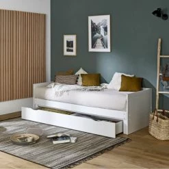 ID Kids Lits Enfant Lit Gigogne Avec Tiroirs 80x200 Cm Effet Bois Blanc -Lits enfant Soldes lit gigogne avec tiroirs 80x200 cm effet bois blanc 2