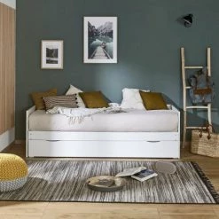 ID Kids Lits Enfant Lit Gigogne Avec Tiroirs 80x200 Cm Effet Bois Blanc -Lits enfant Soldes lit gigogne avec tiroirs 80x200 cm effet bois blanc 3