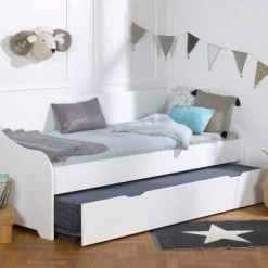 Nateo Concept Lits Enfant Lit Gigogne Banquette 80x200 Blanc -Lits enfant Soldes lit gigogne banquette 80x200 blanc 2