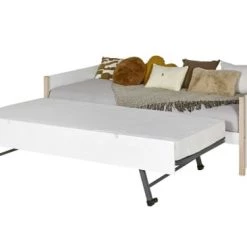 Nateo Concept Lits Enfant Lit Gigogne Banquette 90 X 190 Blanc Et Pin -Lits enfant Soldes lit gigogne banquette 90 x 190 blanc et pin 3