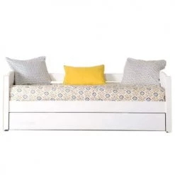 ID Kids Lits Enfant Lit Gigogne Banquette Avec 2 Matelas 80x200 Cm Bois Massif Blanc