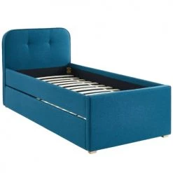 Homifab Lits Enfant Lit Gigogne Enfant En Tissu Bleu Canard - 90x190 Cm -Lits enfant Soldes lit gigogne enfant en tissu bleu canard 90x190 cm 2