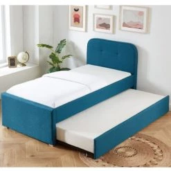 Homifab Lits Enfant Lit Gigogne Enfant En Tissu Bleu Canard - 90x190 Cm -Lits enfant Soldes lit gigogne enfant en tissu bleu canard 90x190 cm 3