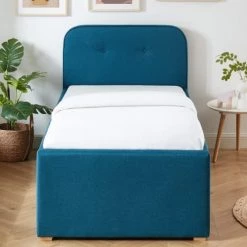 Homifab Lits Enfant Lit Gigogne Enfant En Tissu Bleu Canard - 90x190 Cm -Lits enfant Soldes lit gigogne enfant en tissu bleu canard 90x190 cm 4