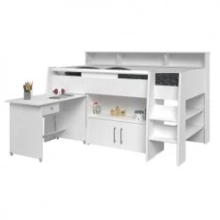 Calicosy Lits Enfant Lit Haut Combiné Blanc Avec Bureau Et Rangements - 90x200 -Lits enfant Soldes lit haut combine blanc avec bureau et rangements 90x200 5