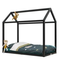 Bopita Lits Enfant Lit Maison 70x150 Noir Mat
