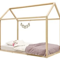Bopita Lits Enfant Lit Maison 90x200 Naturel