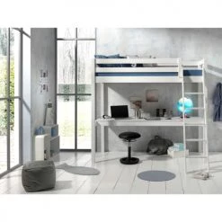 Vipack Lits Enfant Lit Mezzanine 140x200 Sommier Inclus Bureau Blanc -Lits enfant Soldes lit mezzanine 140x200 sommier inclus bureau blanc 2