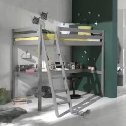 Vipack Lits Enfant Lit Mezzanine 140x200 Sommier Inclus Bureau Gris -Lits enfant Soldes lit mezzanine 140x200 sommier inclus bureau gris 2