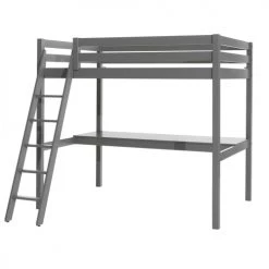 Vipack Lits Enfant Lit Mezzanine 140x200 Sommier Inclus Bureau Gris
