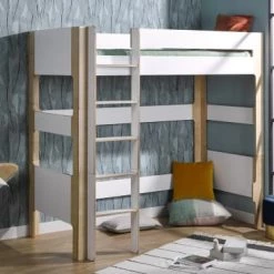 Nateo Concept Lits Enfant Lit Mezzanine 90x190 Blanc Et Bouleau -Lits enfant Soldes lit mezzanine 90x190 blanc et bouleau 2