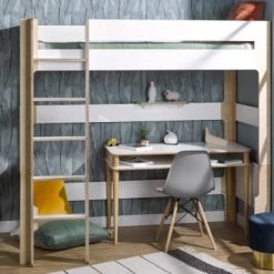 Nateo Concept Lits Enfant Lit Mezzanine 90x190 Blanc Et Bouleau -Lits enfant Soldes lit mezzanine 90x190 blanc et bouleau 3