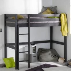 ID Kids Lits Enfant Lit Mezzanine 90x190 Cm Bois Massif Anthracite -Lits enfant Soldes lit mezzanine 90x190 cm bois massif anthracite 3