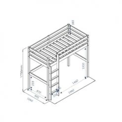 ID Kids Lits Enfant Lit Mezzanine 90x190 Cm Bois Massif Blanc -Lits enfant Soldes lit mezzanine 90x190 cm bois massif blanc 2