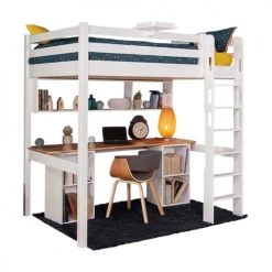 ID Kids Lits Enfant Lit Mezzanine 90x190 Cm Bois Massif Blanc -Lits enfant Soldes lit mezzanine 90x190 cm bois massif blanc 8