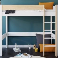 Nateo Concept Lits Enfant Lit Mezzanine 90x190 En Pin Massif Blanc Et Bois -Lits enfant Soldes lit mezzanine 90x190 en pin massif blanc et bois 2