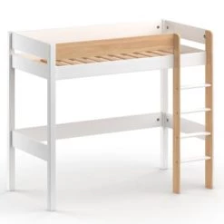 Nateo Concept Lits Enfant Lit Mezzanine 90x190 En Pin Massif Blanc Et Bois