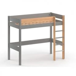 Nateo Concept Lits Enfant Lit Mezzanine 90x190 En Pin Massif Gris Et Bois