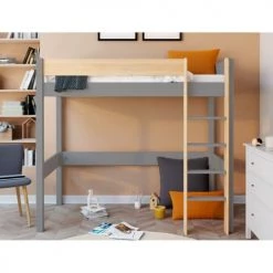 Nateo Concept Lits Enfant Lit Mezzanine 90x190 En Pin Massif Gris Et Bois -Lits enfant Soldes lit mezzanine 90x190 en pin massif gris et bois 3