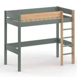 Nateo Concept Lits Enfant Lit Mezzanine 90x190 En Pin Massif Kaki Et Bois