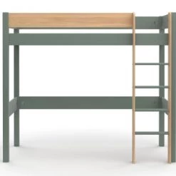 Nateo Concept Lits Enfant Lit Mezzanine 90x190 En Pin Massif Kaki Et Bois -Lits enfant Soldes lit mezzanine 90x190 en pin massif kaki et bois 3