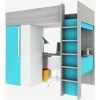 Terre De Nuit Lits Enfant Lit Mezzanine 90x200 Avec Armoire Intégrée En Bois Bleu