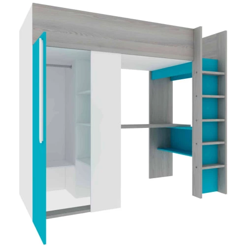Terre De Nuit Lits Enfant Lit Mezzanine 90x200 Avec Armoire Intégrée En Bois Bleu 3 Terre De Nuit Lits Enfant Lit Mezzanine 90x200 Avec Armoire Intégrée En Bois Bleu – Image 3