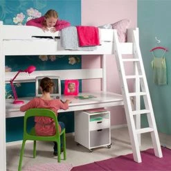 Bopita Lits Enfant Lit Mezzanine 90x200 échelle Inclinée Blanc -Lits enfant Soldes lit mezzanine 90x200 echelle inclinee blanc 2