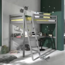 Vipack Lits Enfant Lit Mezzanine 90x200 Incliné + Bureau Blanc -Lits enfant Soldes lit mezzanine 90x200 incline bureau blanc 2