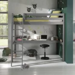 Vipack Lits Enfant Lit Mezzanine 90x200 Incliné + Bureau Gris -Lits enfant Soldes lit mezzanine 90x200 incline bureau gris 2