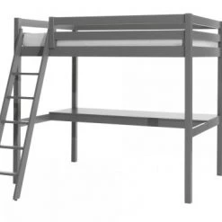 Vipack Lits Enfant Lit Mezzanine 90x200 Incliné + Bureau Gris