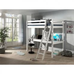 Vipack Lits Enfant Lit Mezzanine 90x200 Sommier Inclus Bureau Blanc -Lits enfant Soldes lit mezzanine 90x200 sommier inclus bureau blanc 6