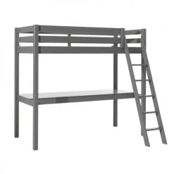 Vipack Lits Enfant Lit Mezzanine 90x200 Sommier Inclus Bureau Gris