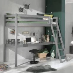 Vipack Lits Enfant Lit Mezzanine 90x200 Sommier Inclus Bureau Gris -Lits enfant Soldes lit mezzanine 90x200 sommier inclus bureau gris 8