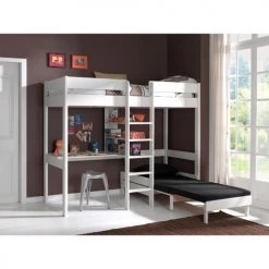Vipack Lits Enfant Lit Mezzanine 90x200 Sommier Inclus Fauteuil Blanc -Lits enfant Soldes lit mezzanine 90x200 sommier inclus fauteuil blanc 2