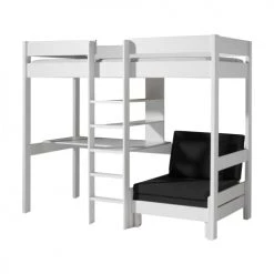 Vipack Lits Enfant Lit Mezzanine 90x200 Sommier Inclus Fauteuil Blanc