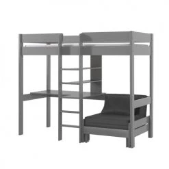 Vipack Lits Enfant Lit Mezzanine 90x200 Sommier Inclus Fauteuil Bureau Gris