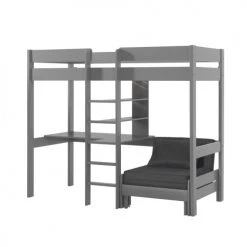 Vipack Lits Enfant Lit Mezzanine 90x200 Sommier Inclus Fauteuil Bureau Gris -Lits enfant Soldes lit mezzanine 90x200 sommier inclus fauteuil bureau gris 4