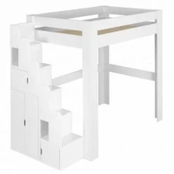 ID Kids Lits Enfant Lit Mezzanine Avec Bureau 120x190 Cm Bois Massif Blanc -Lits enfant Soldes lit mezzanine avec bureau 120x190 cm bois massif blanc 3
