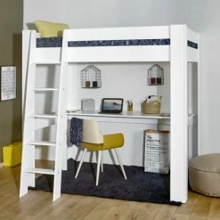 ID Kids Lits Enfant Lit Mezzanine Avec Bureau 120x190 Cm Bois Massif Blanc -Lits enfant Soldes lit mezzanine avec bureau 120x190 cm bois massif blanc 6